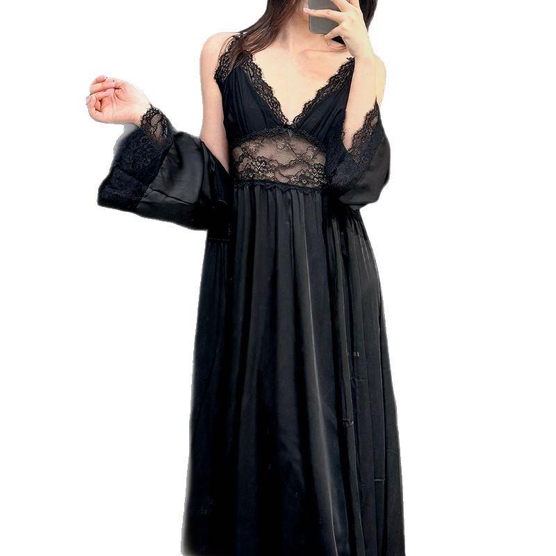 French nightgown women's summer high-end ice silk thin satin women's loungewear pajamas women's live broadcast with chest pads and suspenders