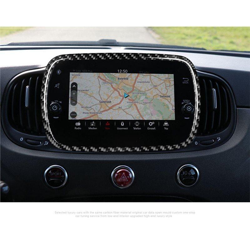 5 Inches Car Navigation Panel Bezel Real Hard Carbon Fiber Trim Sticker For Fiat 500 Abarth 595 2010-2015
