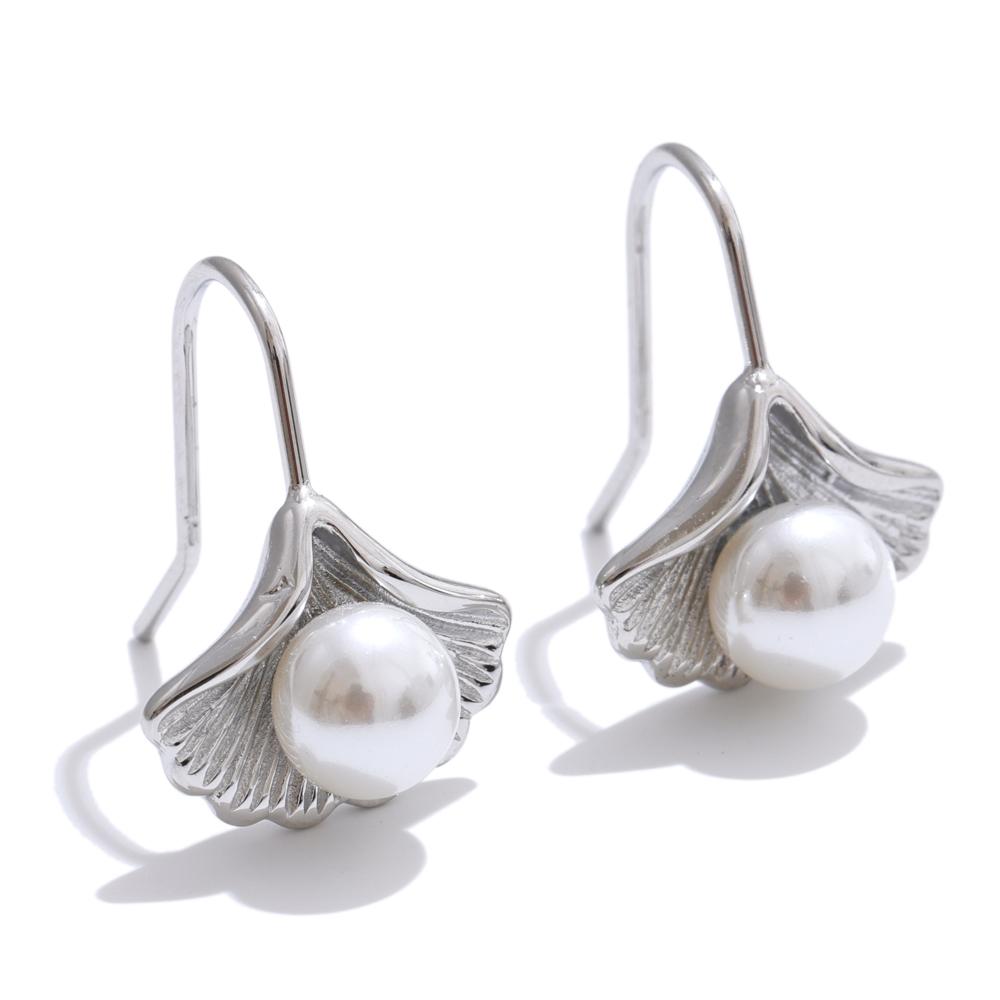 

Yhpup 2025 Stainless Steel Simulated Pearls Ginkgo Biloba Earrings Rust Proof Metal Chic Trendy Jewelry Wholesale Gift