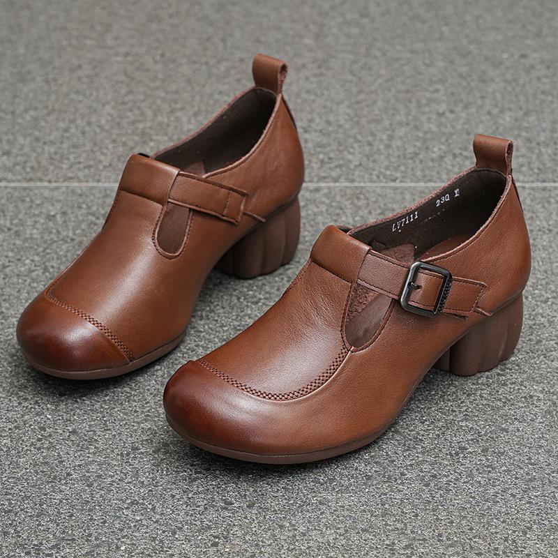 Spring and Autumn Mother Leather Shoes Medium and Old Women's Shoes New First-layer Cowhide Soft Sole Non-slip Middle-aged Single Shoes Women