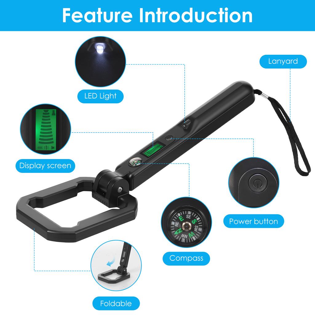 1 Pc Handheld Metal Detector Metal Detector Pinpointer 360° Foldable Detection Instrument Portable Metal Finder Detector Tools