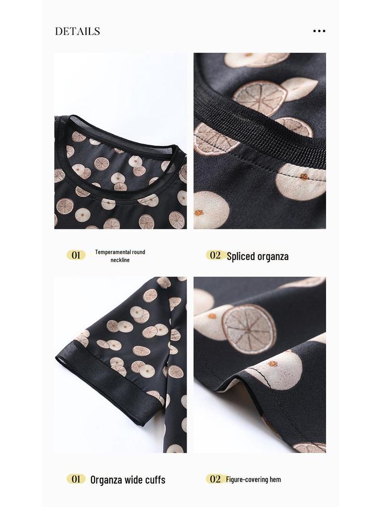 2025 Summer Print Loose Plus Size Chiffon Shirt for Middle-Aged Women