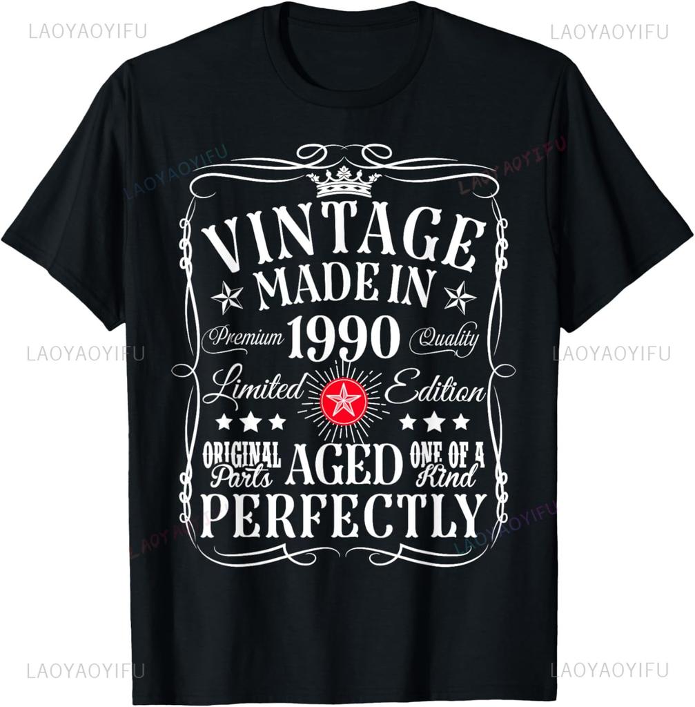 Vintage 35th Birthday Decorations Men Funny 1990 35 Birthday Custom Printed Graphic T Shirts Short Sleeve Camiseta Hombre