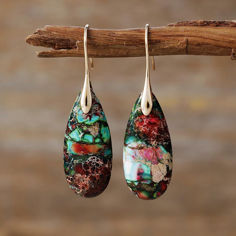 Bohemian Emperor Stone Water Drop Pendant Earrings European and American Popular Ins Jewelry