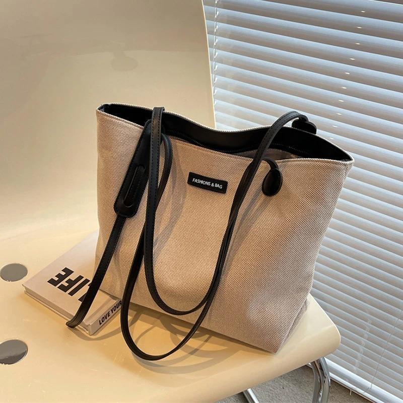 Casual Large-capacity Bag Women's Bag Spring and Summer New Versatile Canvas Bag Commuter Shoulder Bag Simple Tote Bag