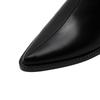 Fashion Kaky's New Pointed Cow Tied Leather Thick Heel Medium Heel Large Women's Slippers, Wrapped Half Slippers, Muller Shoes