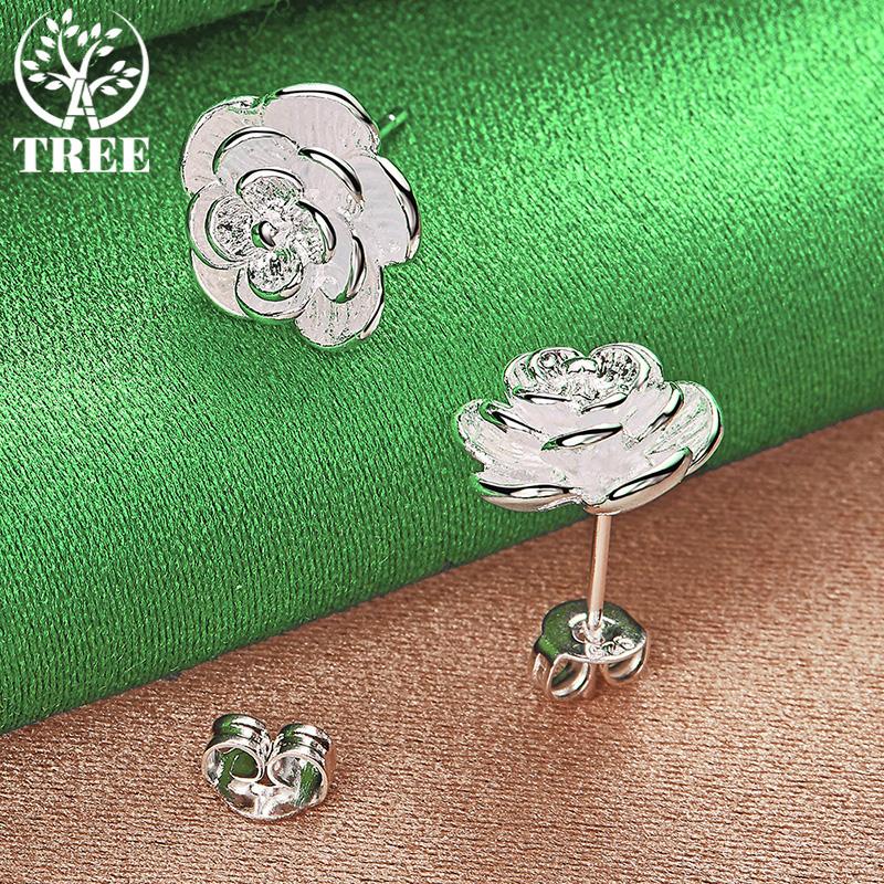 Beautiful 925 Sterling Silver Flower Stud Earrings For Women Elegant Jewelry Birthday Wedding Engagement Party Gift Accessories