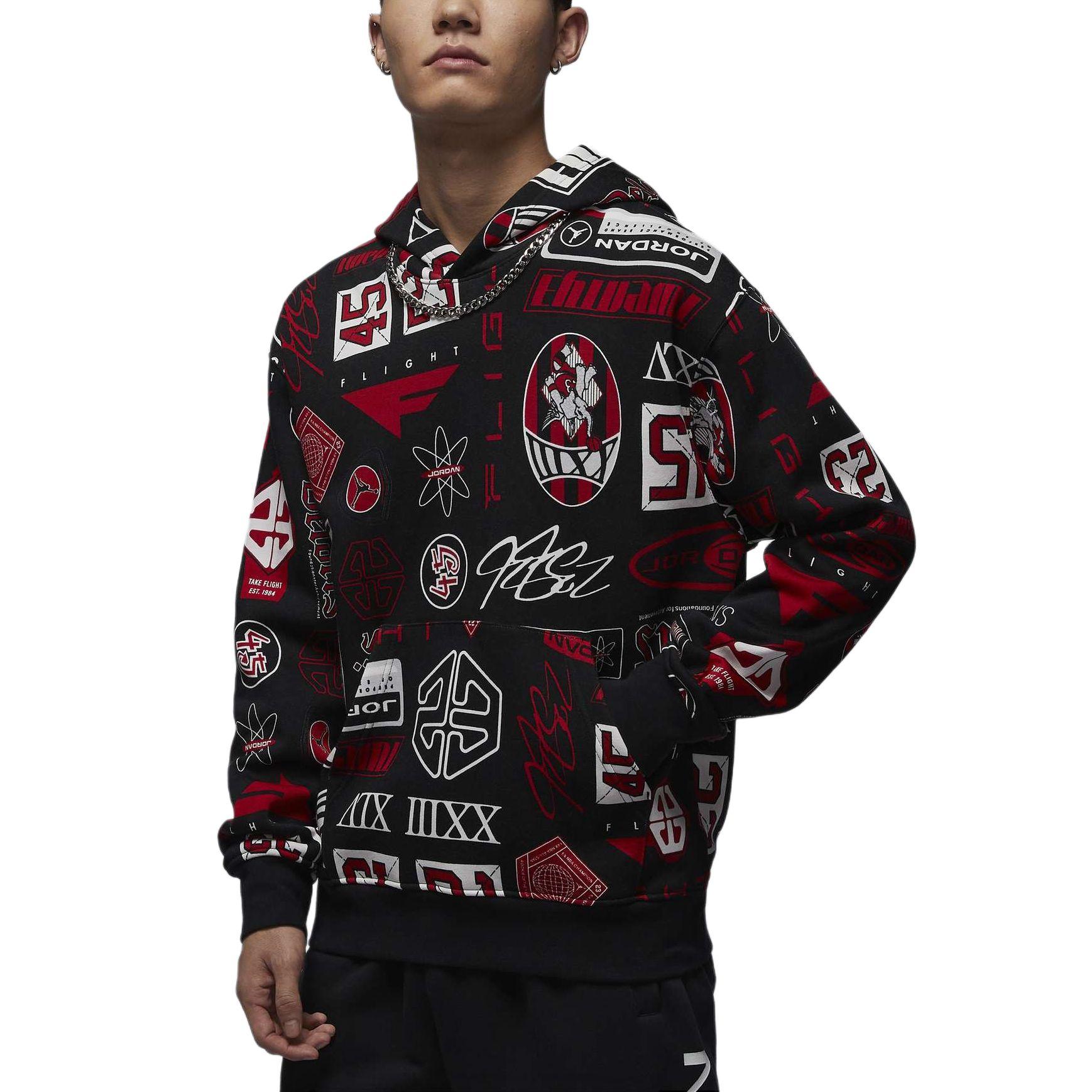 

Jordan Essentials Fleece Printed Hoodie Men tops Black Campus-Red HM7255010 XL