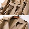 Fall Winter Women Jacket Double-breasted Buttons Solid Color Turn-down Collar with Belt Mid Length Windproof Outdoor Overcoat