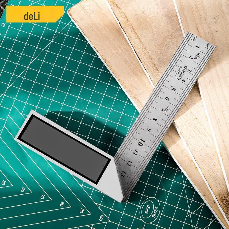 Deli 90-Degree Stainless Steel Angle Square Ruler