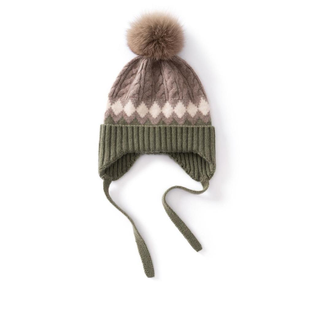 Unisex Children's Cashmere Cable Knit Pom-Pom Turban Ear Warmer Hat