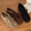 Suede Retro Lace Up Casual Flat Shoes Women Comfort Shallow Autumn Footwear Female Brown Fashion  Ballet Sneakers Women