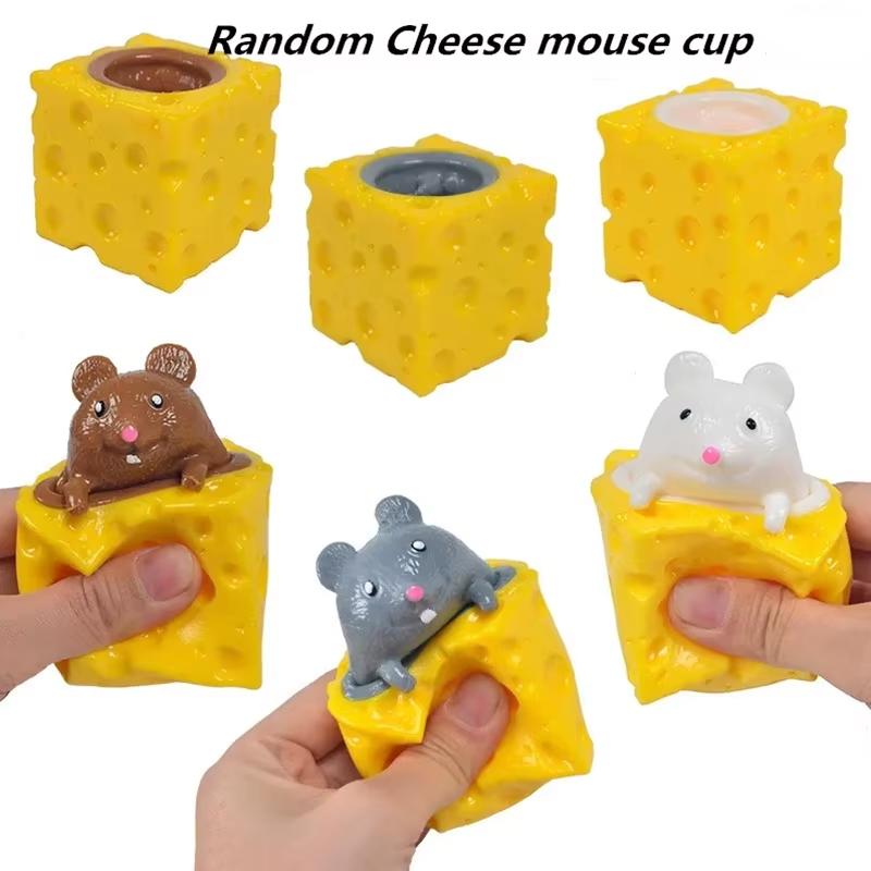Pop Up Funny Mouse And Cheese Block Squeeze Anti Stress Toy Hide And Seek Figures Stress Relief Fidget Toys For Kids Adult