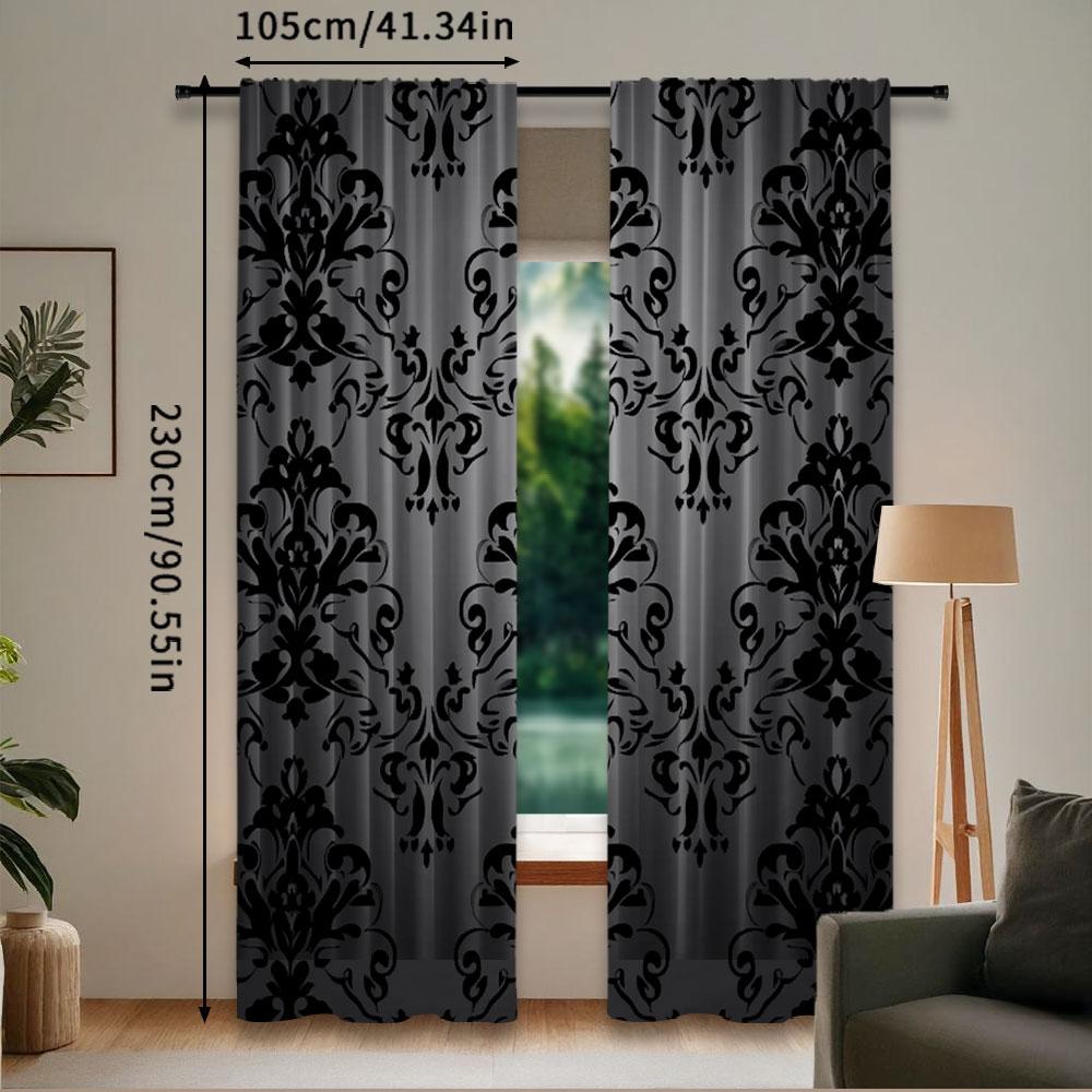 Set Of 2 Bohemian Black Curtains Antique Victorian Style Gothic Vintage Floral Window Drapes Exotic Curtain Bedroom Polyester Ideal For Sleeping Area