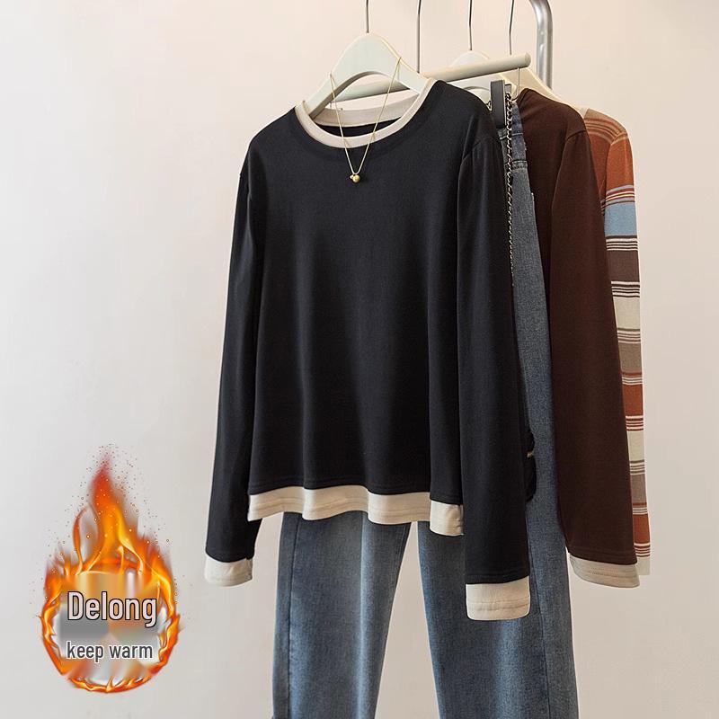 

Европейский стиль Черный бархатный утягивающий женский цветной блок Двойка Теплый топ M абрикосовый/чёрный