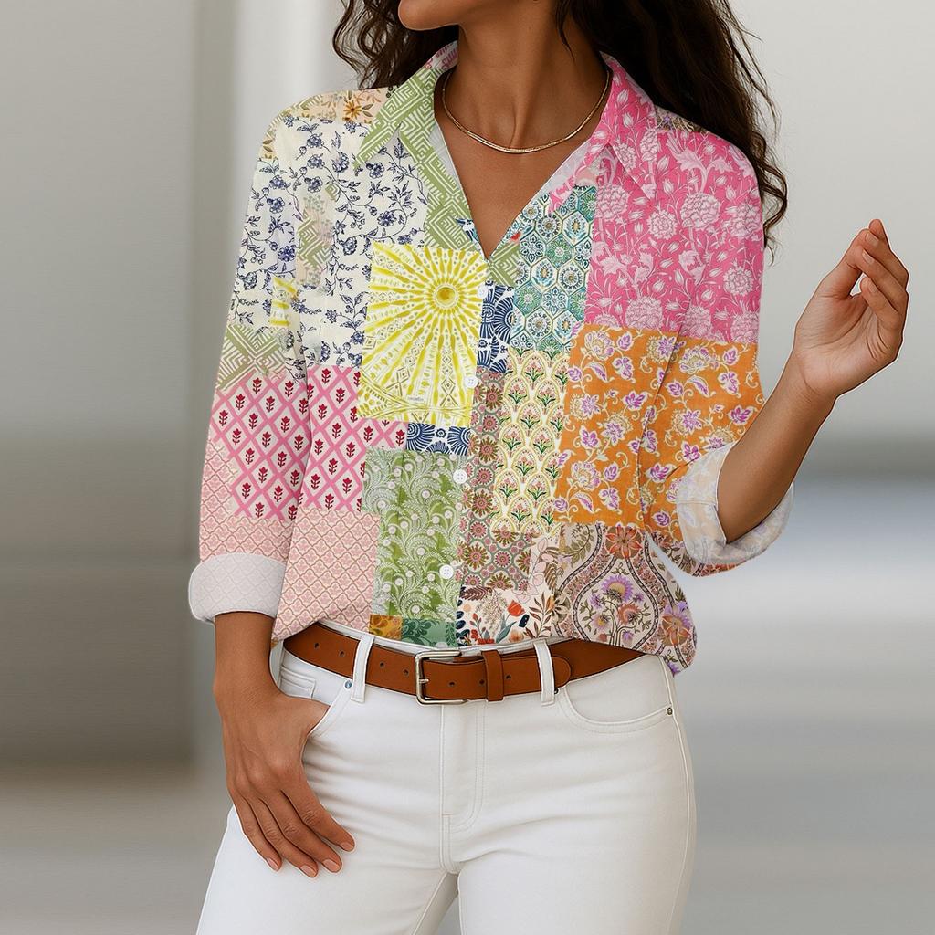Women's Shirt With Floral Print Buttons, Long Sleeved Casual Regular Shirt  Blouses Casual Plus Size Basic Tops