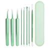 Green 8-Piece Blackhead Extractor Set: Acne Needle & Pimple Removal Tools for Salon Use