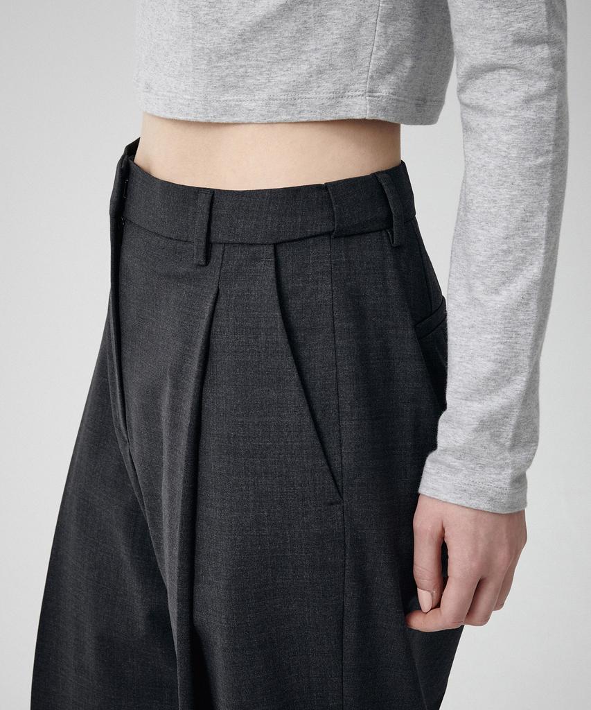 MUSINSA STANDARD WOMAN Women'S Summer Wool Loose Tapered Hidden Banding Slacks [Charcoal Gray]