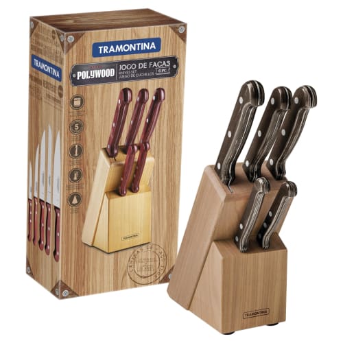 Tramontina Polywood 5-Piece Wooden Handle Cutlery Set, Dark Brown, with Wooden Case, Dishwasher Safe, Durable, Natural Wood, Perfect Gift for Respect