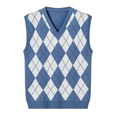 Men's Autumn Winter New V-neck Sleeveless Tops Male Plaid Knitted Tanks Tops Men Loose Casual Sweater Waistcoat A265