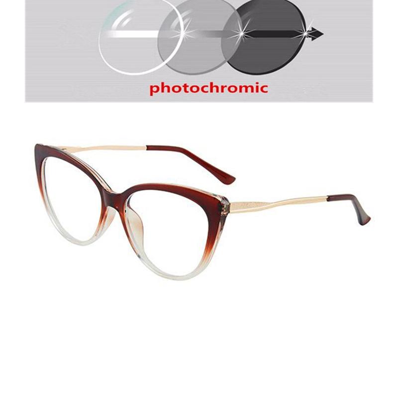 0 -0.5 -0.75 To -6.0 Blue Light Blocking Cat Eye Prescription Spectacles With Diopter Spring Leg Myopia Photochromic Eyeglasses