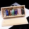 Double Points Natural Crystal Stone Pillar 7 Pcs Wooden Gift Box Packaging Set Healing Crystal Wand For Home Bedroom