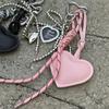 Trendy leather heart + silver ribbon pendant keychain bag hook