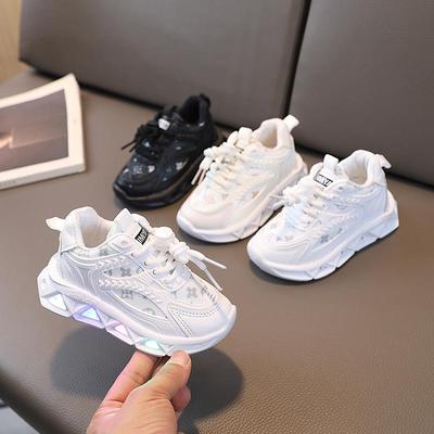 Children's Lettered Webbing Mesh Breathable LED Light Shoes Boys Light Shoes Casual Sneakers