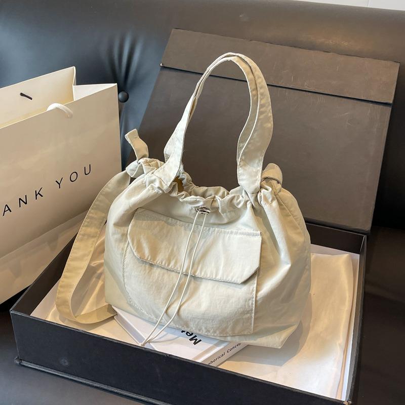 Women's Bag New Solid Color Drawstring Cloth Bag Crossbody Casual Women's Portable Shoulder Bag