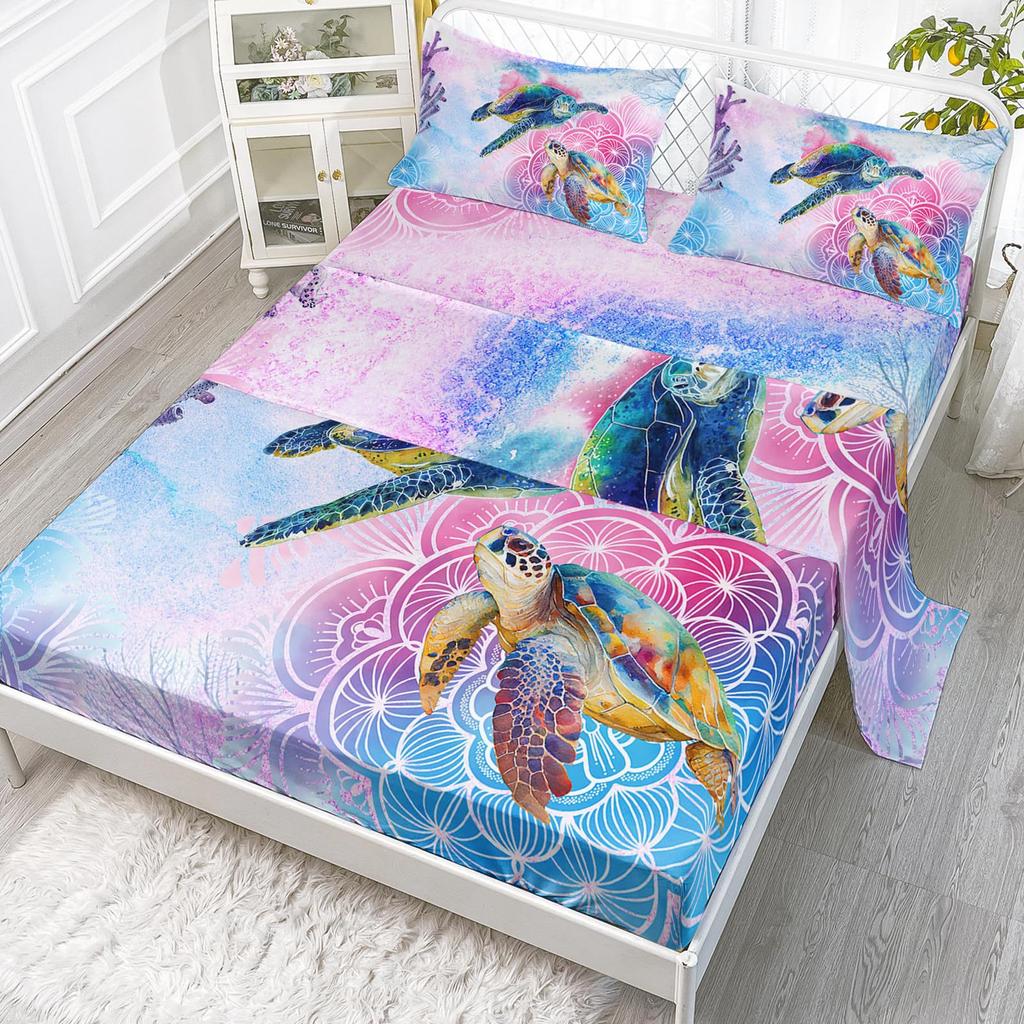 Cartoon Tier Kätzchen Muster Bett Hut Vierteiliges Bettwäscheset Schlafzimmer Wohnheim Bettwäsche Dekoration