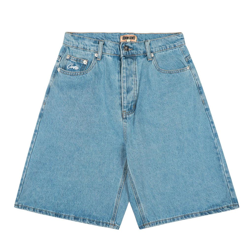 Cross-border European and American Trendy Brand Alcatraz Letter Logo Printing Washed Denim Shorts Men's and Women's High Straight Five-point Pants