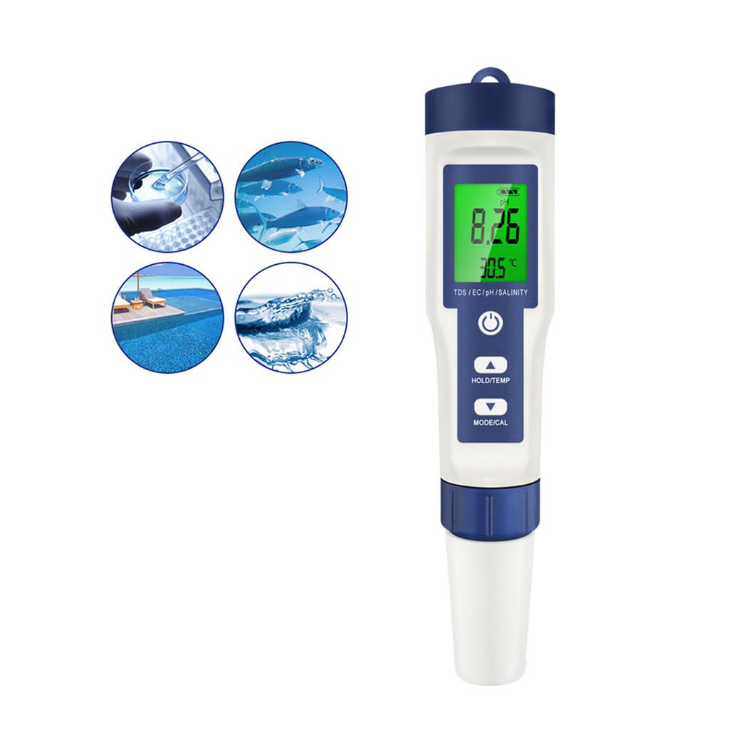 Contor de înaltă precizie Tester digital de apă PH EC TDS Salinitate și temperatură Set 5 în 1 Contor de testare a apei cu intervale multiple