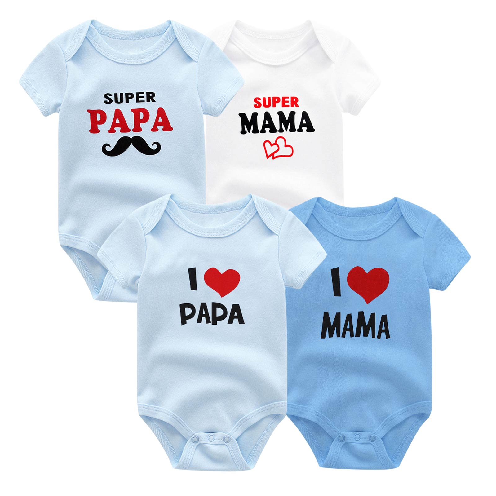 

Kiddiezoom, 4 шт., летняя одежда для новорожденных, милые комбинезоны для малышей «Я люблю маму и папу», хлопковые боди с короткими рукавами для мальчиков и девочек, наряды 3-6Months