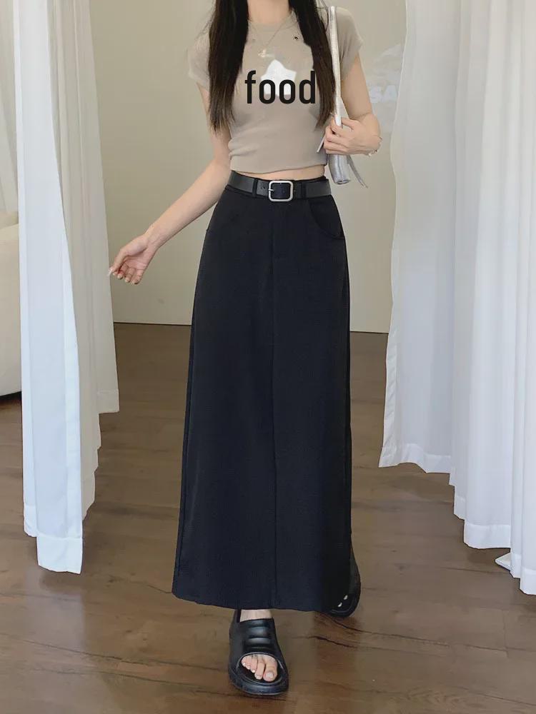 High Waist Summer A-Line Skirt for Women - Black & Gray, Medium Length, Slim Fit