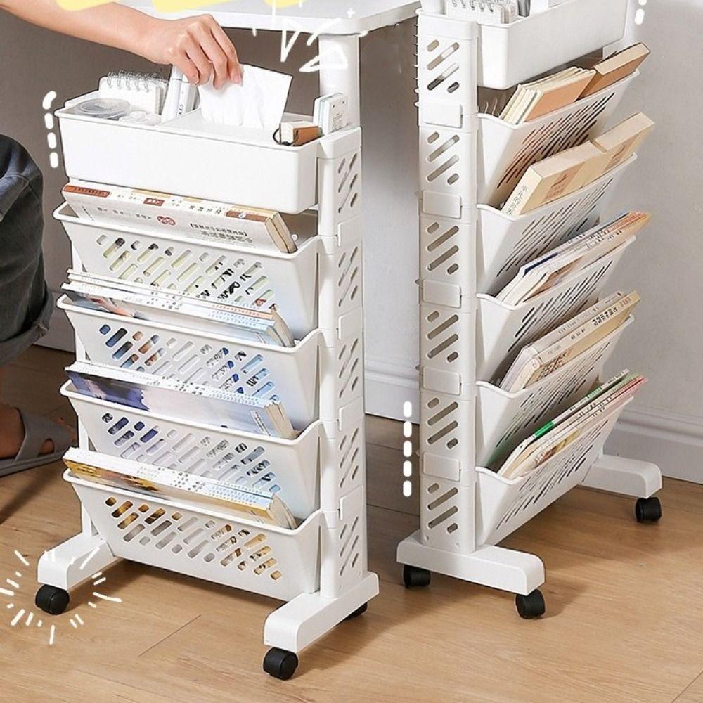 5/6 Layers Bookshelf On Wheels Large Capacity Book Storage Rack Movable Book Shelf  Student Use