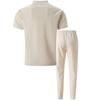 Summer 2025 Men's Waffle Knit Stand Collar Zipper Top and Long Pants Set - European & American Style