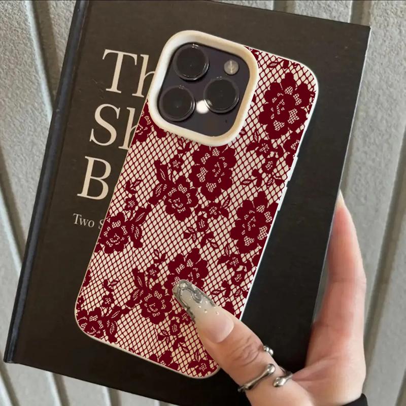 Korean INS Wine Red Rose Lace Phone Case For Xiaomi Redmi Note 12 13 14 15 Pro Plus 13C 14C 15C 10S 11 12 Lens Protection Cover
