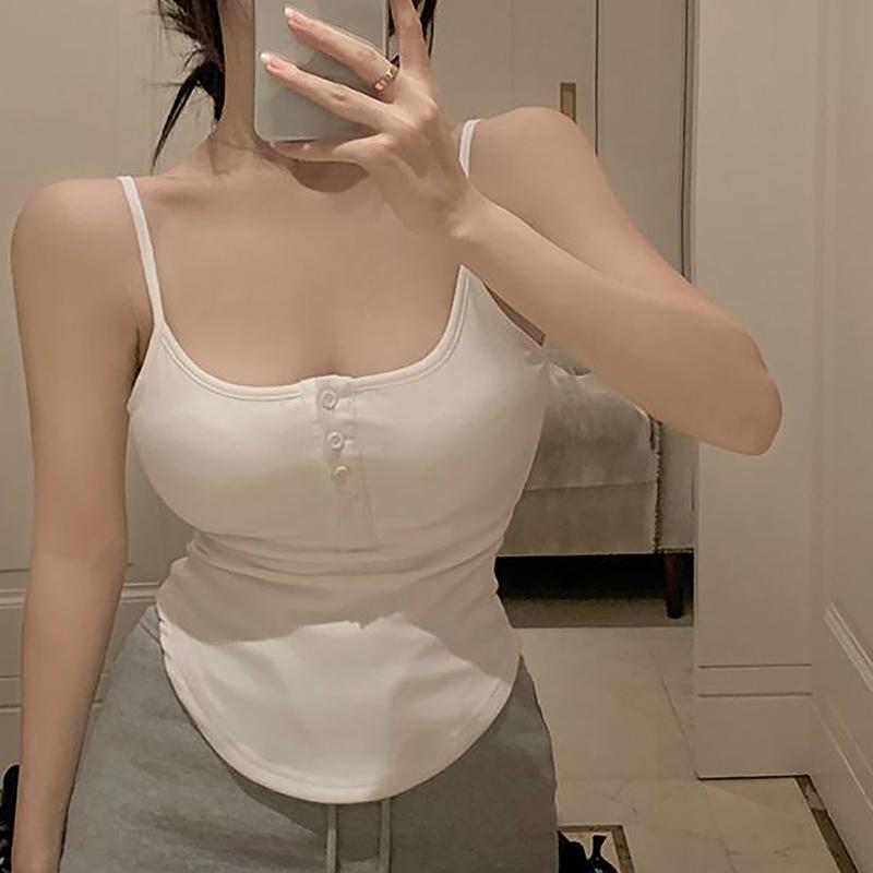 Summer Solid Color Button Irregular Camisole Hotsweet Women Sleeveless Slim Tank Top