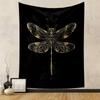 Golden Ornate Dragonfly Design Patterned Tapestry Decorative Wall Hanging, Home Bedroom Living Room Decor