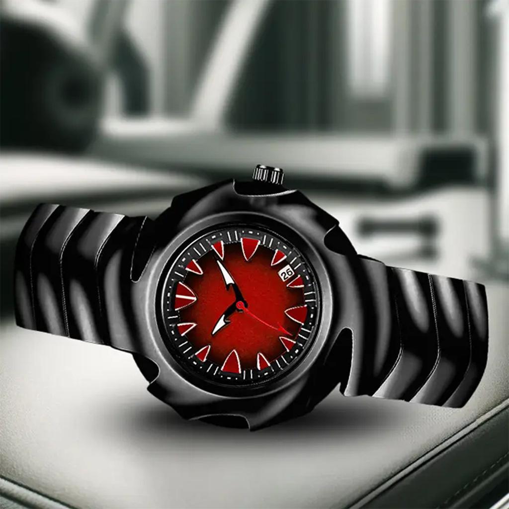 Men's Watch Authentic Light Luxury Original Alien Blade Steel Belt Black Red Contrast Creative Male Fashion Quartz Watches Gift