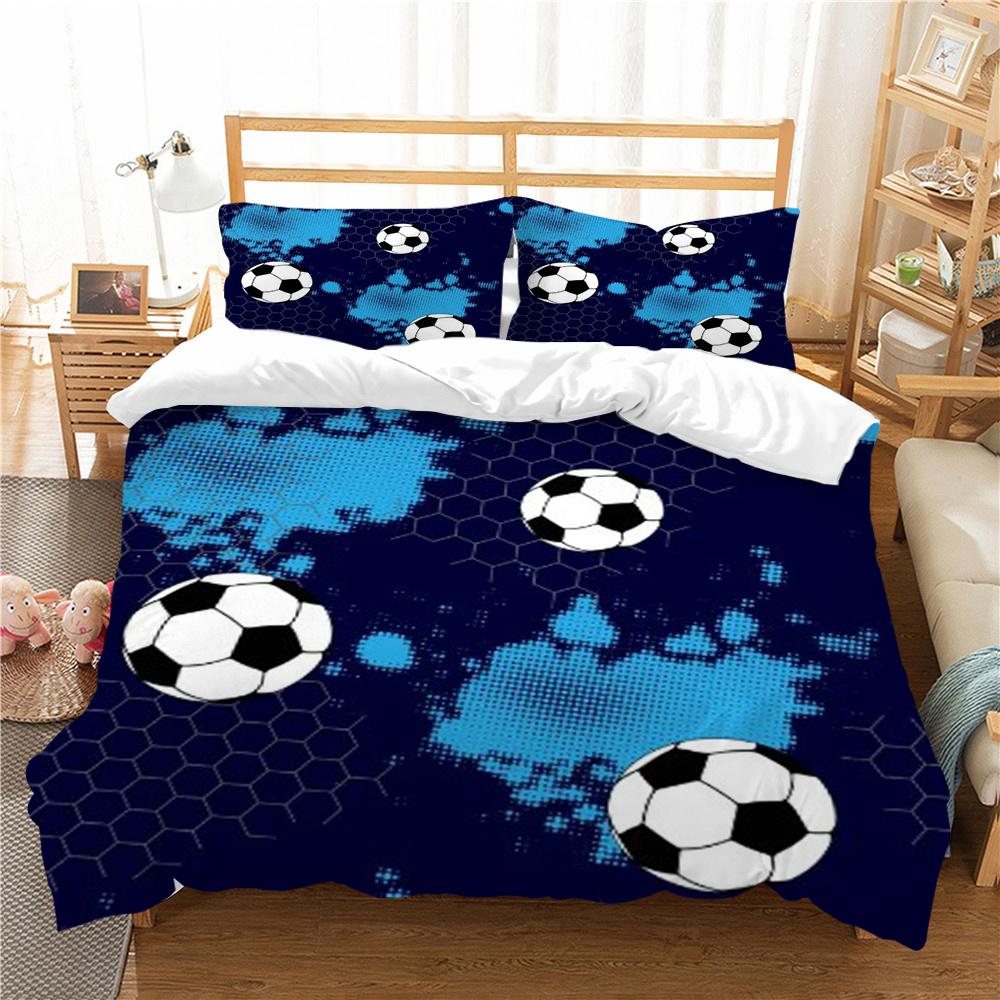 Hot Sell 2/3pcs Bedding Set Breathable Comforter Duvet Cover Set 3D Football Design Microfiber Comfortable Bed Cover Suit