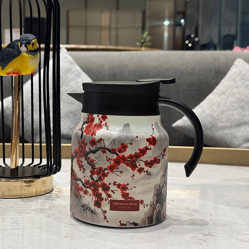 Portable Floral 316 Stainless Steel Teapot with Large Capacity & Inner Liner Plastic Handle 800ml