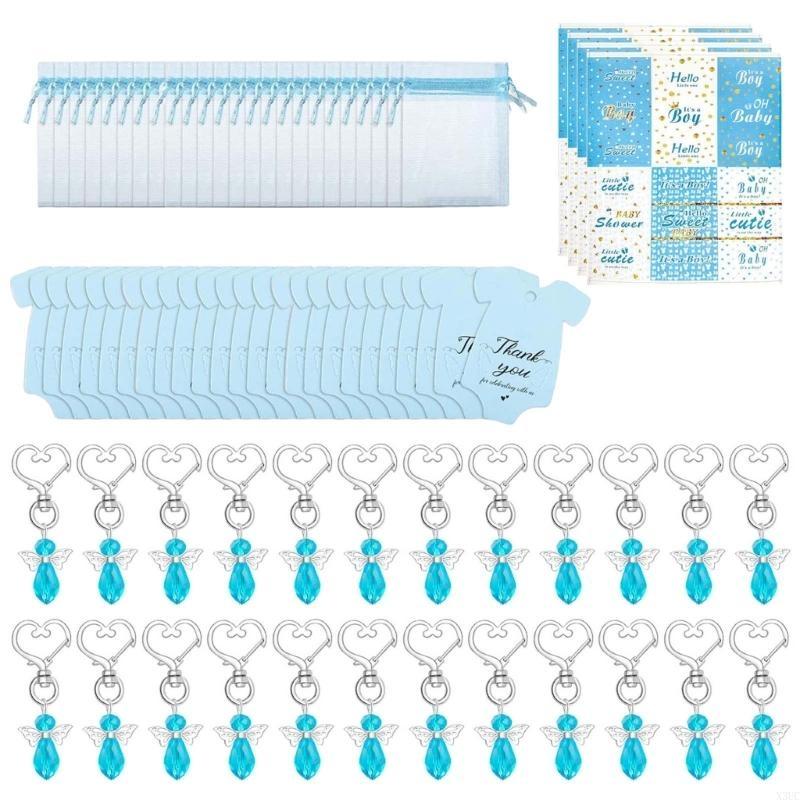 24 Stycken Änglalika Kristallhänge Nyckelringar med Tackkort för Fester X3UC