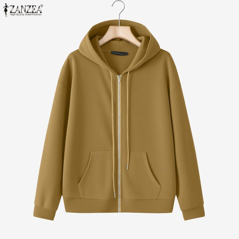 ZANZEA Women Hooded Casual Long Sleeve Zipper Sweatshirt Outwear