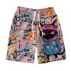 3D Print Colorful Graffiti Cat Short Pants For  Cute Animal Pattern Beach Shorts