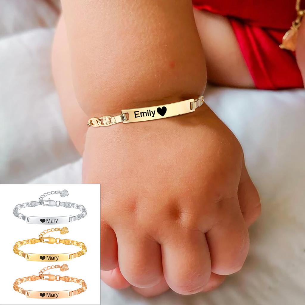Pulseiras de Nome Personalizadas para Bebês e Crianças Meninas Meninos, Pulseira Personalizada de Proteção de Identidade Presente de Batismo
