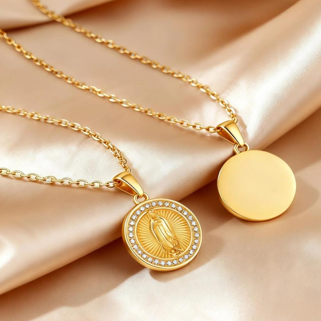 Dainty Vintage Gold Plated Virgin Mary Prayer Necklace for Women, Stainless Steel Zircon Round Pendant, Luxury Religious Jewelry