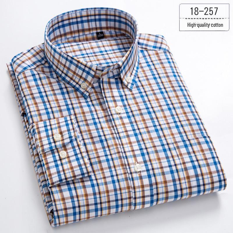 Men's Slim Fit Plaid Striped Pure Cotton Shirt