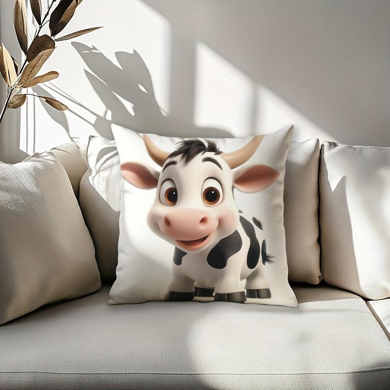 Cute Cow Pattern Pillow Cover Single-Sided Print Soft Cushion Case For Sofa Bed Car Home Office Holiday Decor