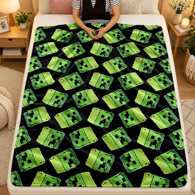 Flannel Blanketminecraft Warm Soft Throw Blanket for Indoor Sofa Bed Living Room Use